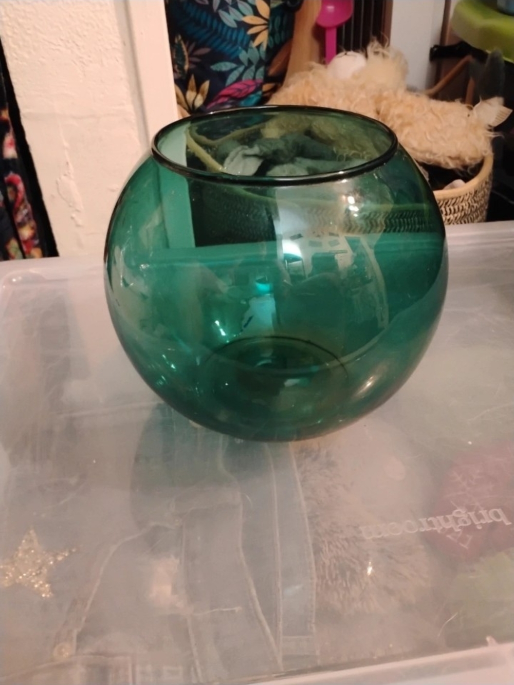 Teal Glass Fishbowl Vase - Home Accents